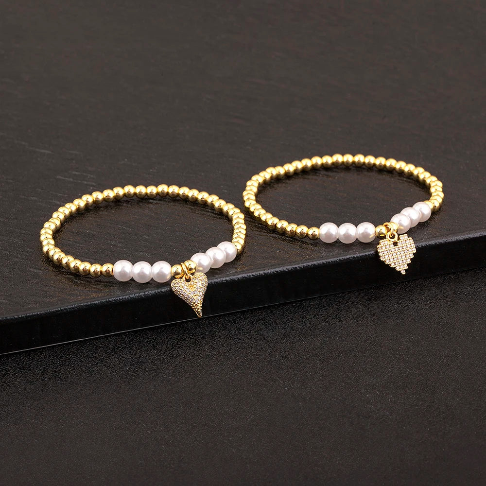 luckacco nidin new arrival romantic heart shape shine zircon pearl beads bracelets for female fashion versatile jewelry accessories gifts