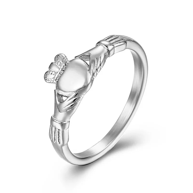 luckacco stainless steel irish claddagh ring heart crown wedding promise band for women men size 5-9