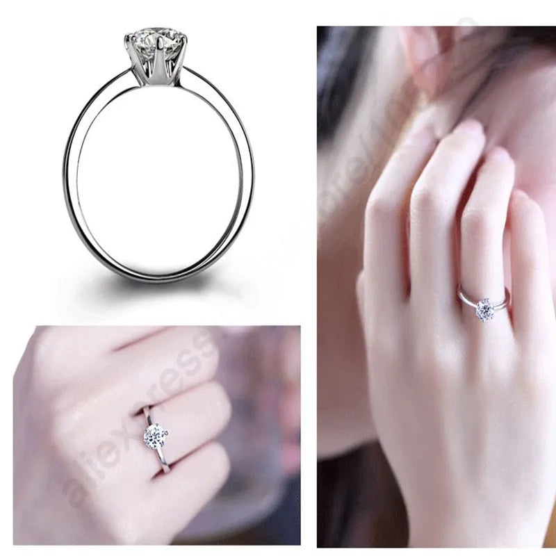 luckacco elegant classic real 925 sterling silver finger rings jewelry crystal cubic zircons 6 claws women wedding anillos