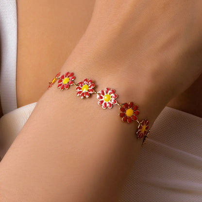 Luckacco Fashion Sweet Flower Daisy Bracelet for Women Girl Y2K Accessories Handmade Colorful Beads Bracelet Boho Summer Pulseras Jewelry