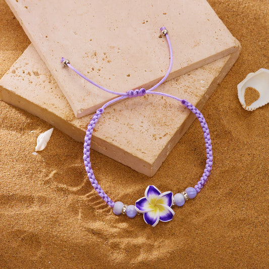 Luckacco 2025 New Bohemian Colorful Big Flower Polymer Clay Bracelet for Women Charm Handmade Woven Bangles Summer Beach Jewelry Gift