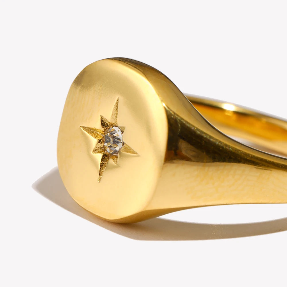 luckacco e.b.belle aspect north star seal ring silver color waterproof 316l stainless steel jewelry 18k gold plated accessories