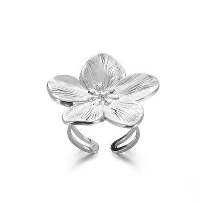 Luckacco Elegant Stainless Steel Big Bloom Flower Rings For Women Gold Color Sun Starfish Open Ring Finger Jewelry Wedding Her Gift Punk