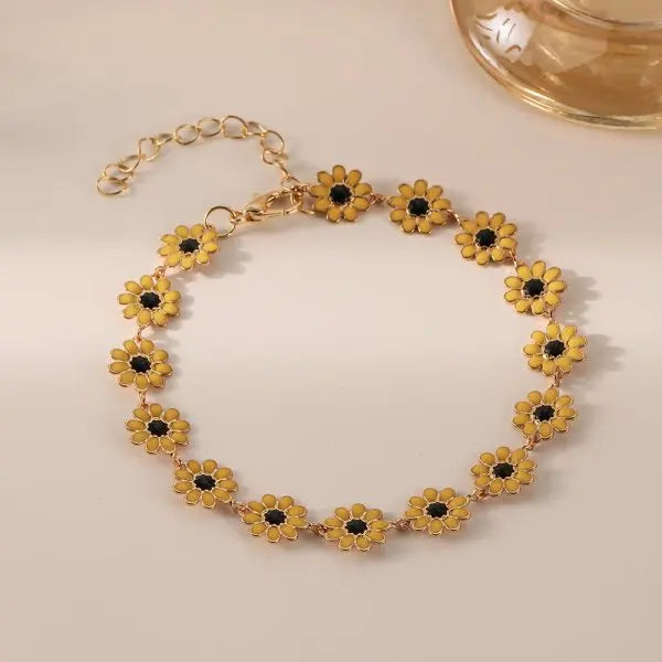 luckacco fashion sweet flower daisy bracelet for women girl y2k accessories handmade colorful beads bracelet boho summer pulseras jewelry