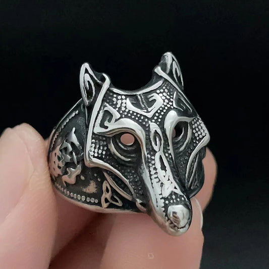 Luckacco Vintage Nordic Viking Ring Stainless Steel Men Ethnic Belief Odin Compass Valknut Tree of Life Ring Amulet Jewelry