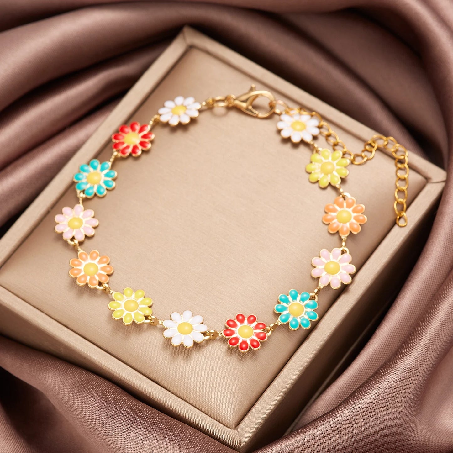 luckacco fashion sweet flower daisy bracelet for women girl y2k accessories handmade colorful beads bracelet boho summer pulseras jewelry