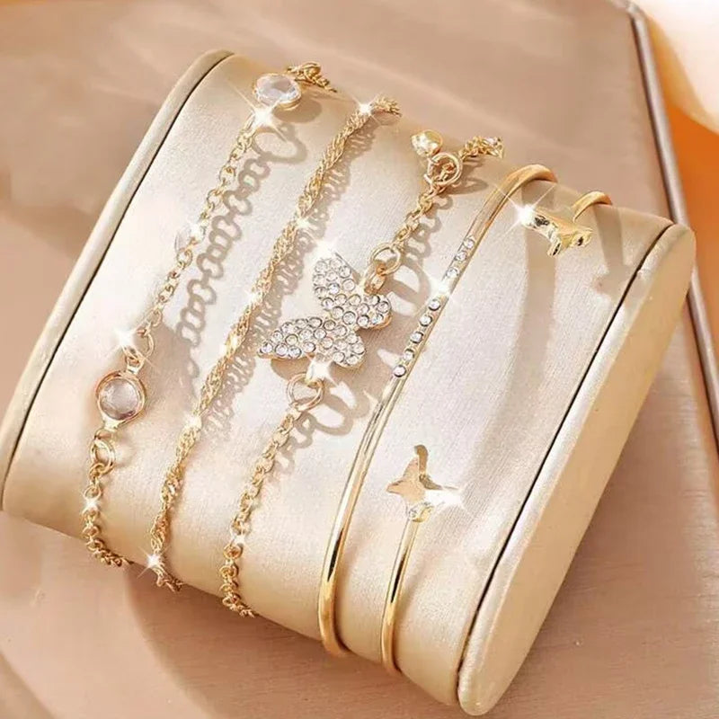 luckacco silver color stainless steel colorfast bracelets skyful star bracelet set for women fashion light luxury jewelry gifts