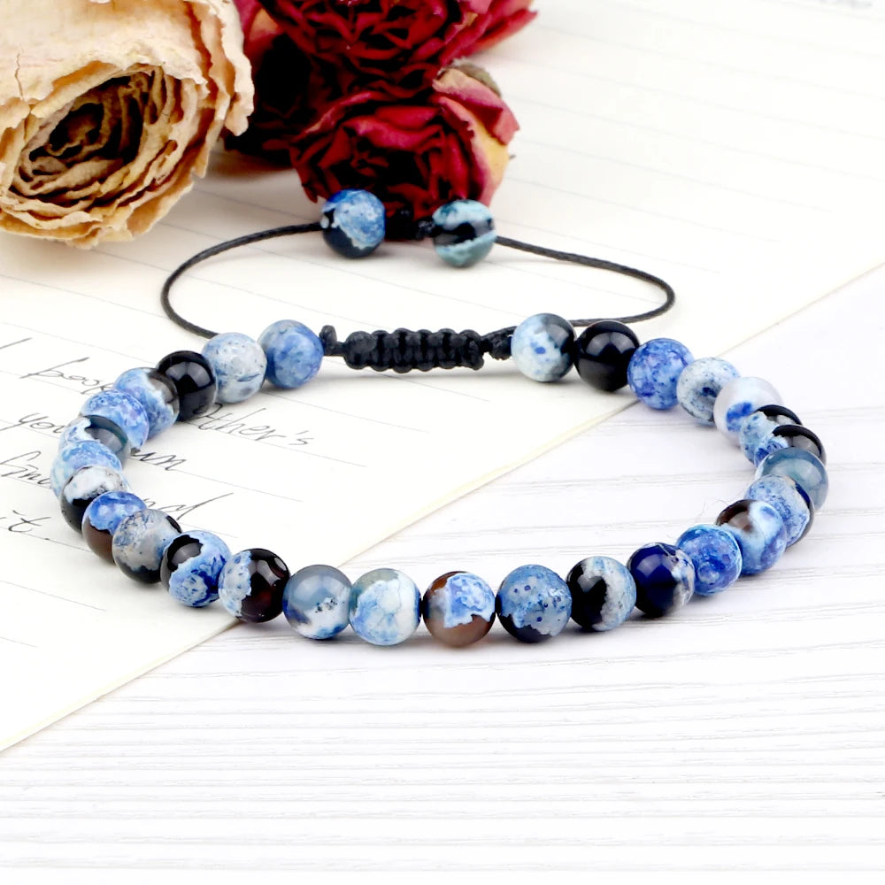 luckacco 6mm fire agates onyx bead bracelet natural stone men women braided rope bangle adjustable jewelry yoga healing balance bracelets