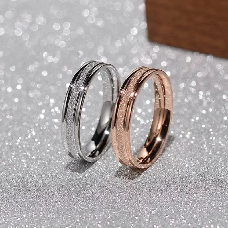luckacco trendy rings stanless steel luxury fashion titanium rose gold color frosted ring exquisite women men jewelry wedding gift hot