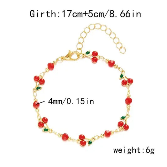 Luckacco Sweet Cute Red Strawberry Cherry Heart Pearl Charm Bracelet New Fashion Y2K Fruit Gold Color Chain Jewelry Party Gifts 2025