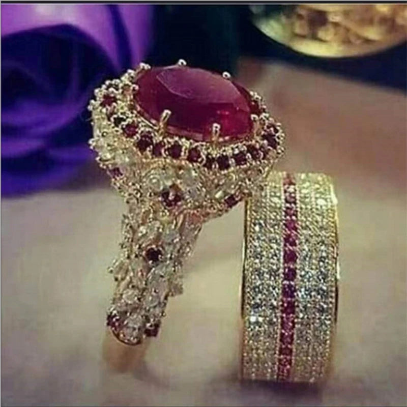luckacco fashion luxury princess ring set cubic zircon bridal marriage elegant rings for women couple wedding jewelry accessories