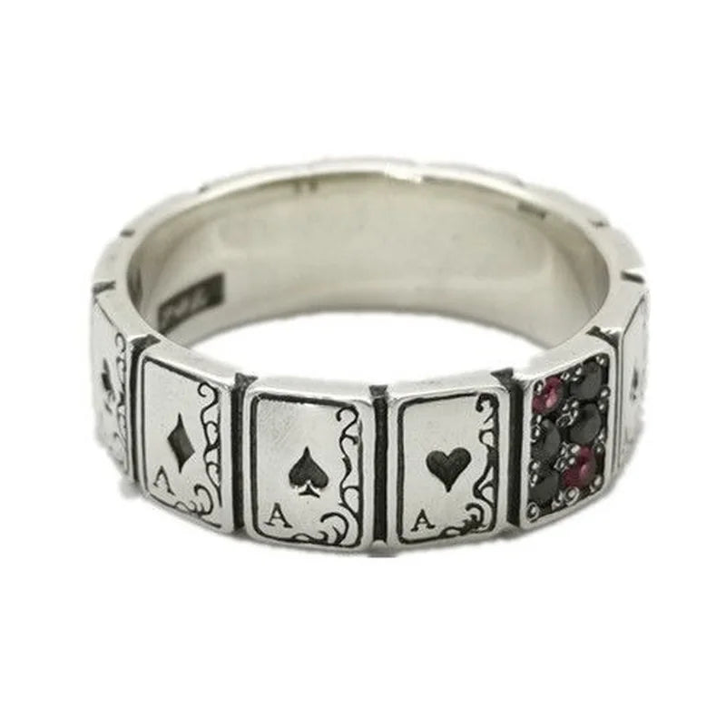 luckacco 925 silver original design creative playing card shape ring hip hop exaggerated dance party birthday gift men and women jewelry
