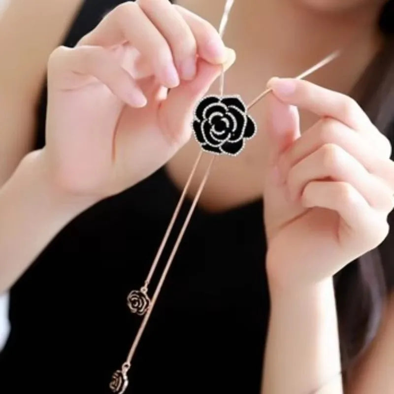 luckacco classic simple long pearl spiral adjustable pendant necklace for women charm zircon sweater chain exquisite jewelry accessories