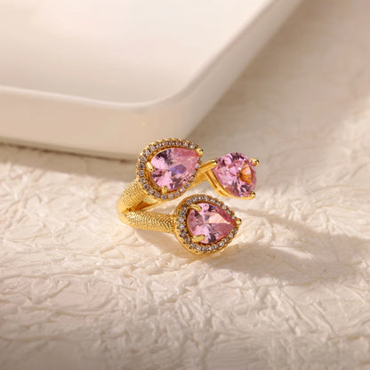 Luckacco Luxury Gemstone Flower Stainless Steel Rings Zircon Adjustable Ring Women Wedding Anti Fading Jewelry Vacation Accessories Gift