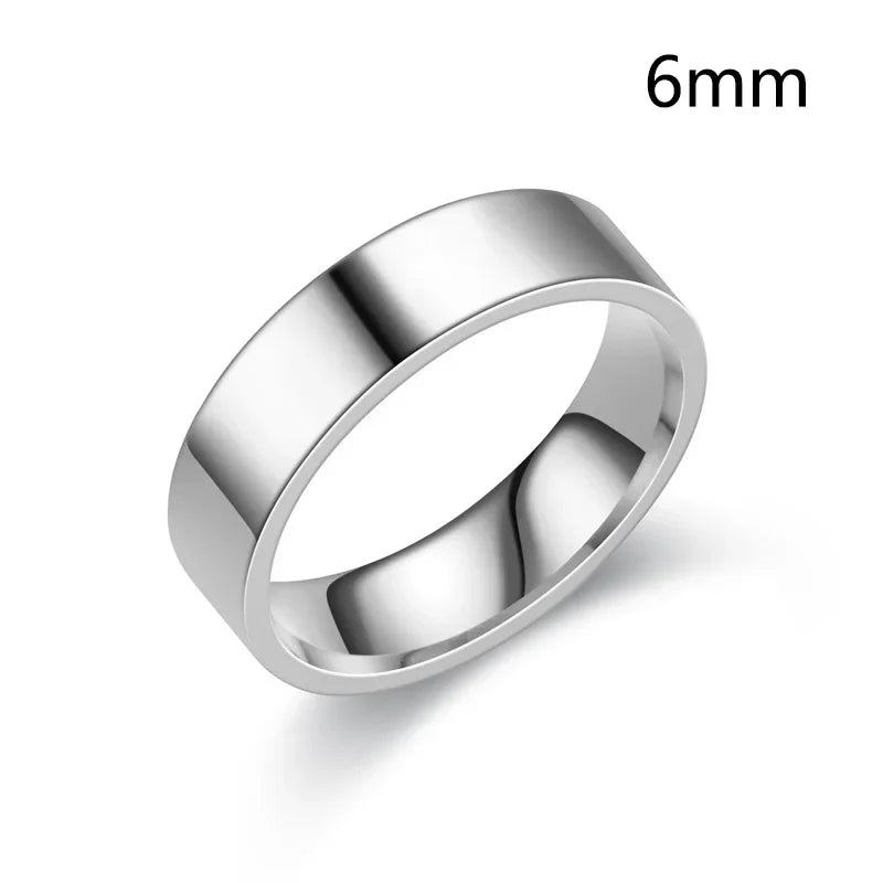 luckacco 6/8mm smooth customized stainless steel silver color ring for women men custom engrave name logo lover couple charm jewelry gift