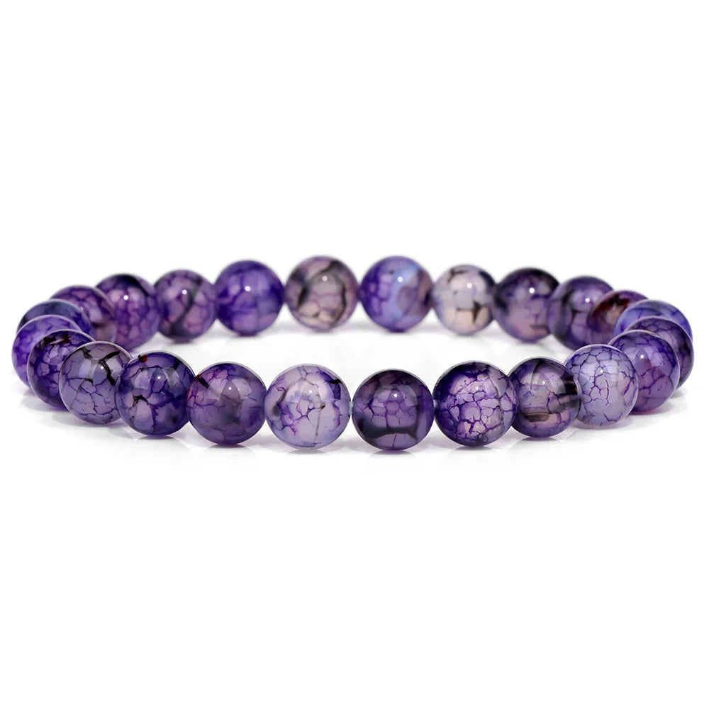 luckacco purple stone bracelet 8mm natural stone fire dragon agates amethysts fluorite jasper beads elastic bracelets for women men