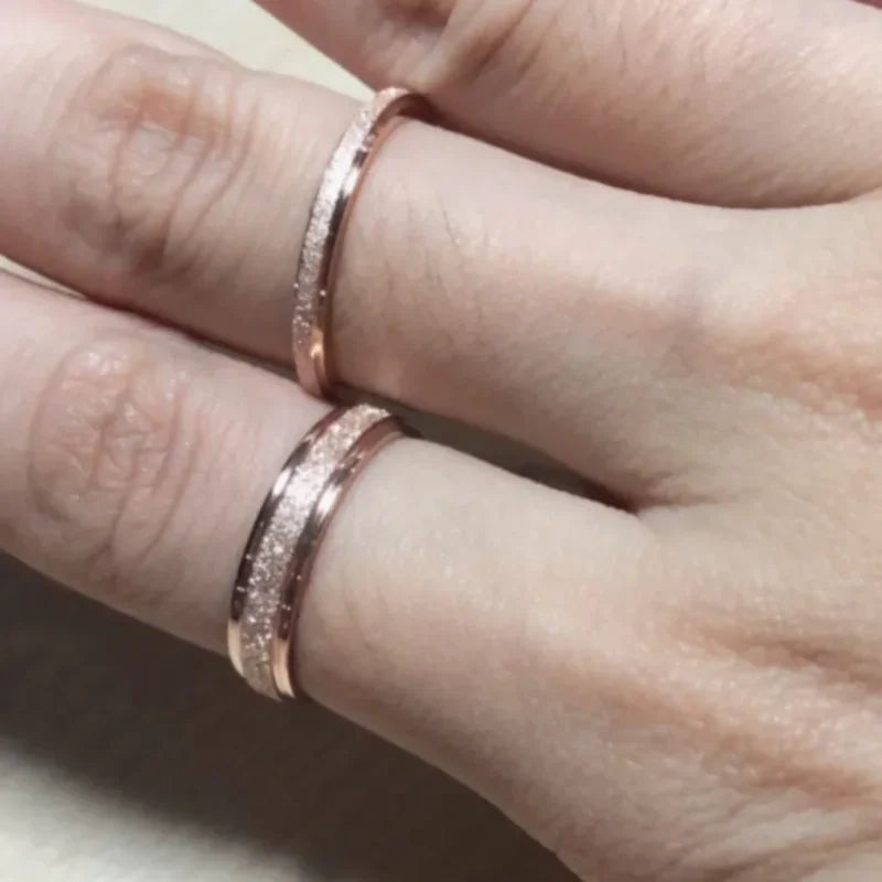 luckacco trendy rings stanless steel luxury fashion titanium rose gold color frosted ring exquisite women men jewelry wedding gift hot