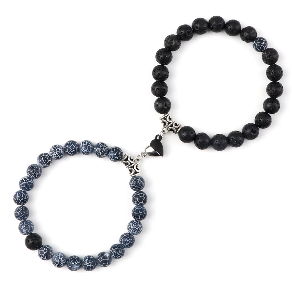 luckacco 2pcs/set natural stone beaded bracelet for lovers distance heart magnet buckle couple bracelets friendship fashion jewelry gifts