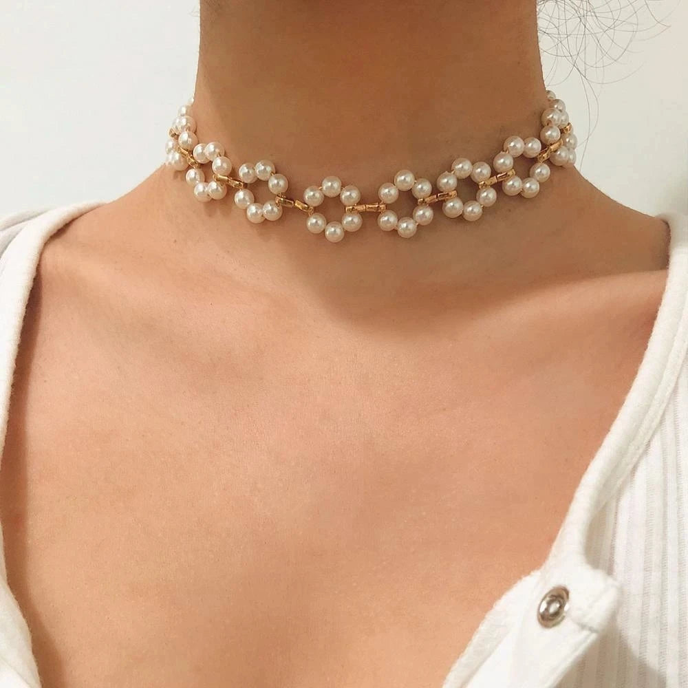 luckacco multi-layer white imitation pearl necklace bead  chain punk ladies wedding short clavicle necklac girl charm banquet jewelry