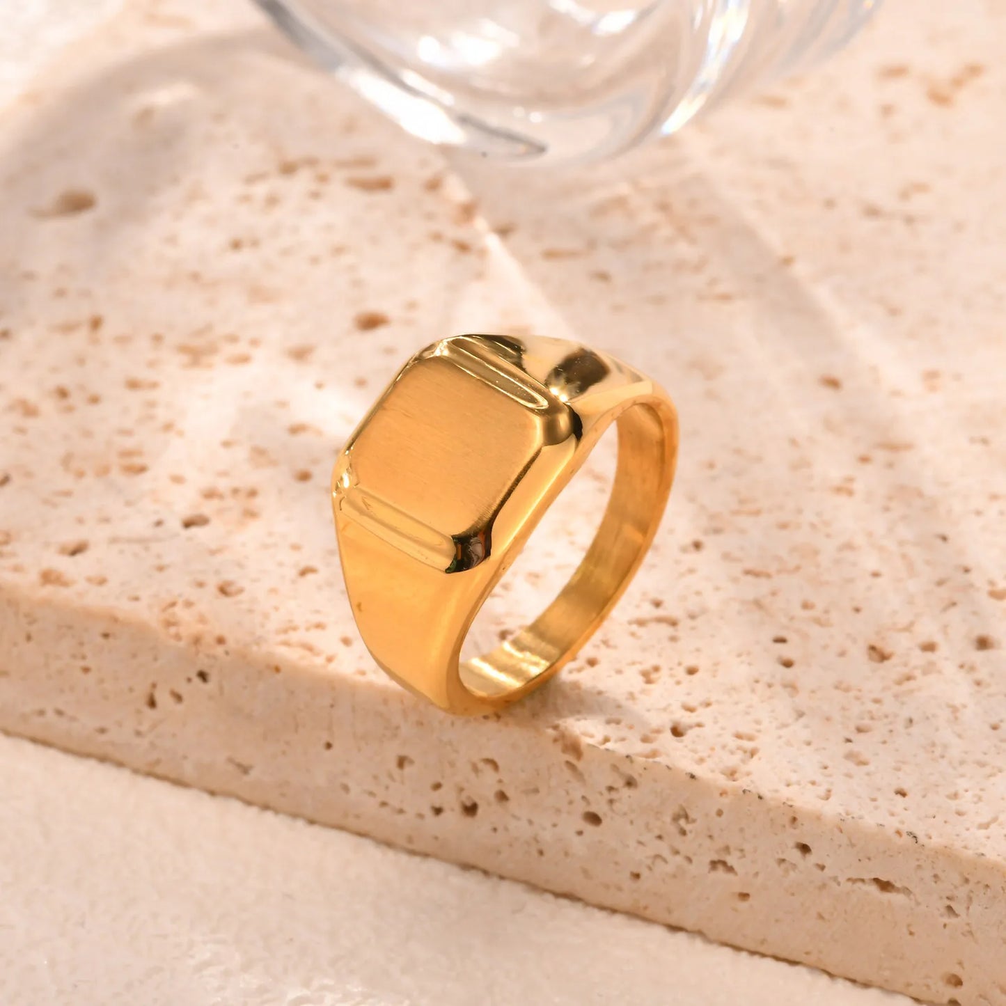 luckacco square signet ring for men women,gold color stainless steel ring plain band ring,statement chunky ring band thumb ring