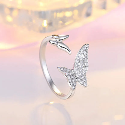 Luckacco 925 Sterling Silver Zircon Butterfly Ring For Women Rings Wedding Fine Jewelry Accessories 2025 Trendy Party Gifts