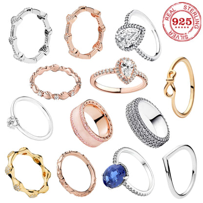 Luckacco 100% fashionable 925 sterling silver original heart-shaped water drop butterfly zircon charming ring for women's wedding jewelry