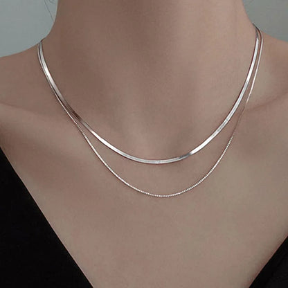 Luckacco 2023 S925 Silver Double Layer Box Chain Snake Clavicle Chain Necklace Female Fashion Hip-hop Retro Unique Design Fine Jewelry
