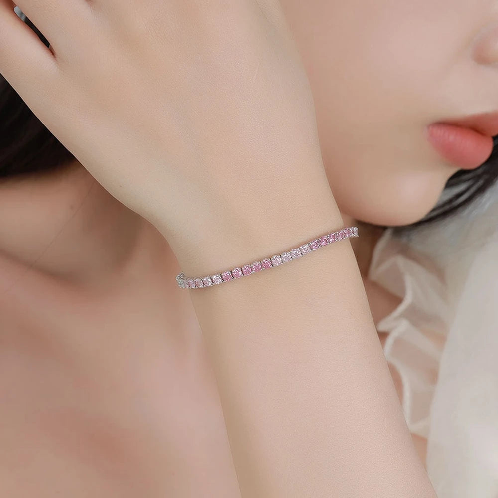 luckacco wong rain 925 sterling silver 3ex colorful 3 mm real moissanite diamonds gemstone tennis chain bracelets bangle fine jewelry