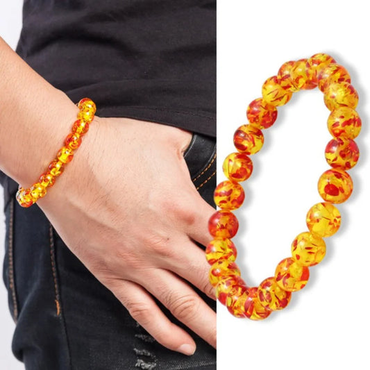 Luckacco 8mm Yellow Amber Beads Bracelet Natural Stone Bracelet for Men Women Citrines Jades Strand Beads Bangles Meditation Jewelry Gift