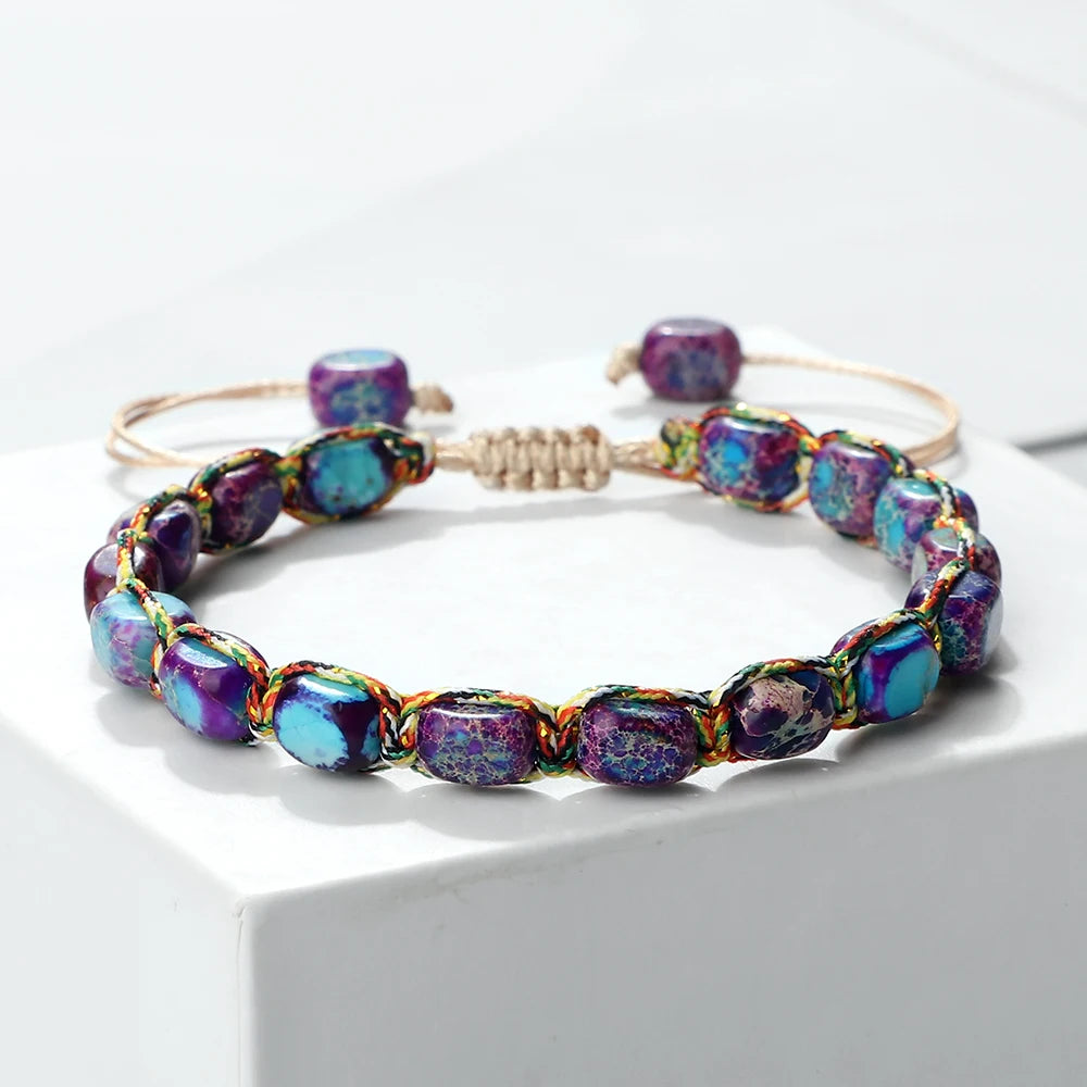 luckacco bohemian imperial stone beaded bracelet handmade  braided string bangles friendship jewelry gift vintage design strand bracelets