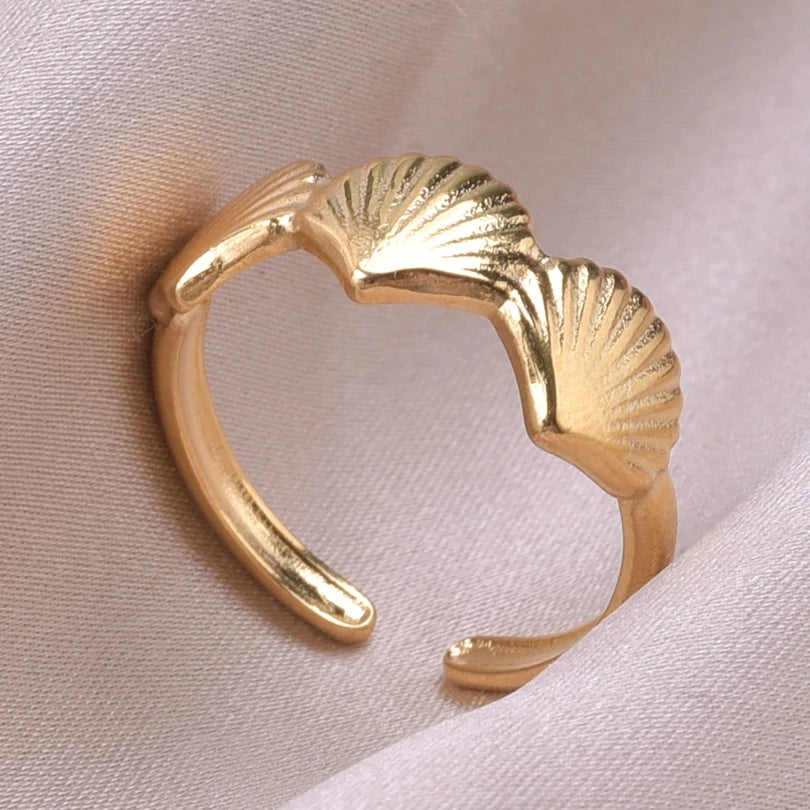 luckacco 1pc stylish marine jewelry ocean sea animals conch starfish shell ring stainless steel jellyfish scallop rings women charm gift
