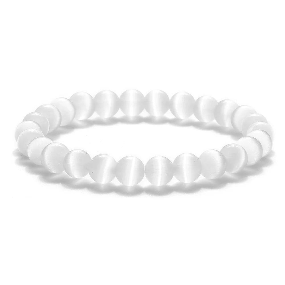 luckacco natural opal beads bracelets smooth cat eye quartz chakra beads bracelet & bangle for women men adjustable wrist jewelry pulsera