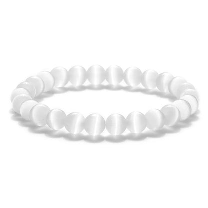 Luckacco Natural Opal Beads Bracelets Smooth Cat Eye Quartz Chakra Beads Bracelet & Bangle for Women Men Adjustable Wrist Jewelry pulsera