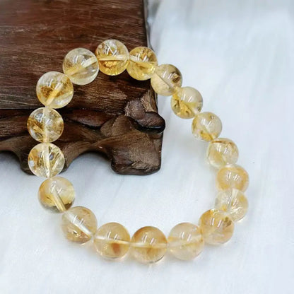 Luckacco 10-11MM  Female Male Jewelry Natural Gemstone Yellow Quartz Lucky Energy Big Round Citrine Bracelet 7-9inch