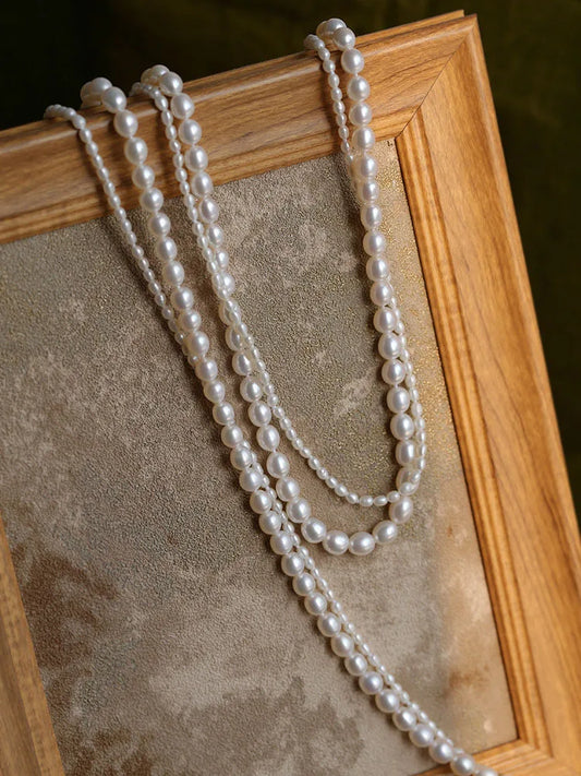 Luckacco Women Elegant Multilayer Long Freshwater Pearls Necklace Sweater Chain Jewelry Fashion Eight Buckle Necklaces