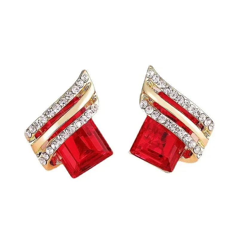 luckacco fashion gold-plated zircon earrings crystal earrings engagement earrings for women princess jewelry birthday anniversary gifts