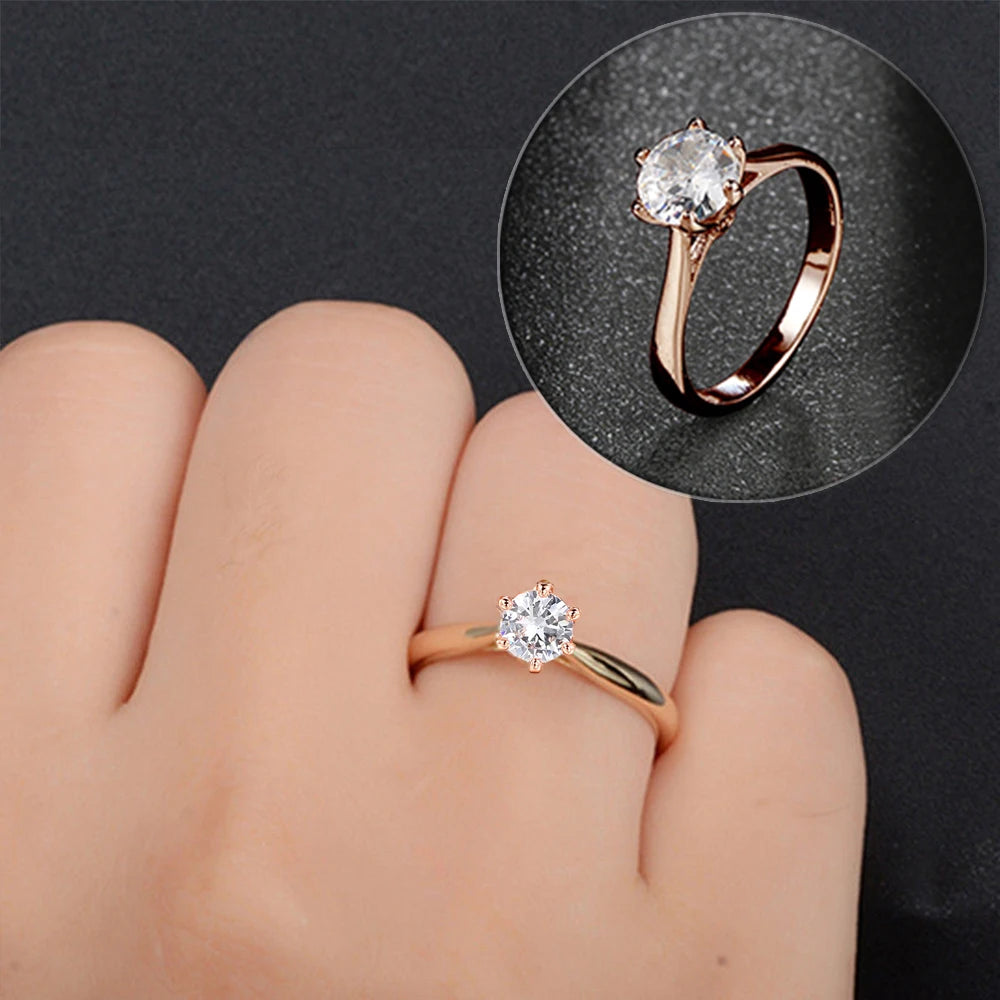 luckacco classic wedding rings for women forever simple six claws zirconia fashion solitaire engagement marriage gift ring jewelry kcr033