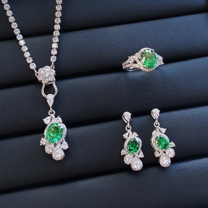 Luckacco Valuable Lab Jade Diamond Jewelry set 925 Sterling Silver Engagement Wedding Rings Earrings Necklace For Women Bridal Party Gift
