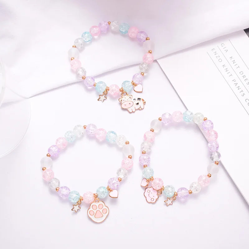 luckacco makersland sweet bead bracelet for children women cute flower pendant bracelets kids girls charm jewellery gifts