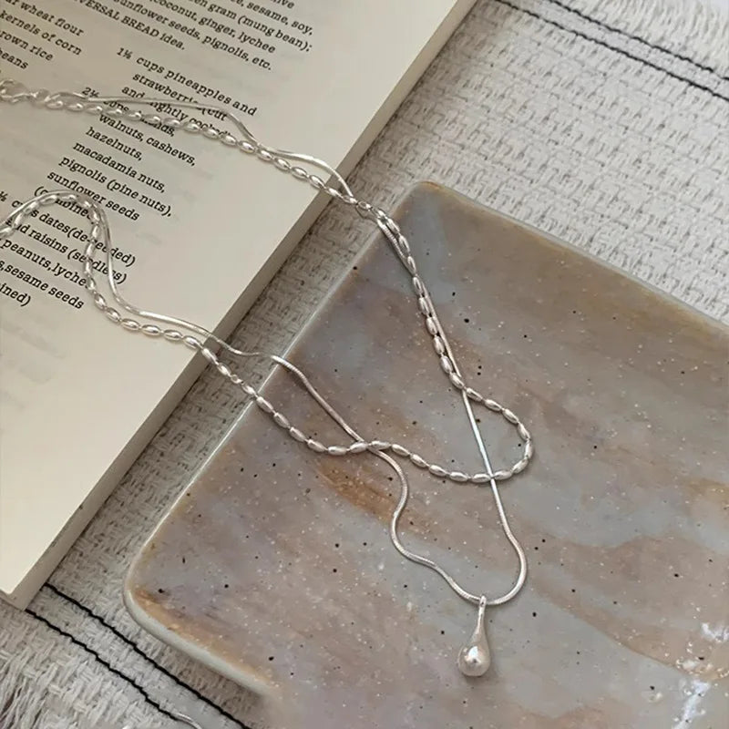 luckacco new 925 sterling silver double layer necklace exquisite geometric shape pendant choker birthday party gift women's fine jewelry