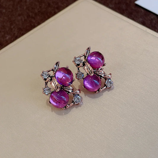 Luckacco 1/3 Pcs Vintage Purple Red Rhinestone Necklace Earrings Bracelet Set Leaf Flower Metal Necklace for Women Exquisite Jewelry Sets