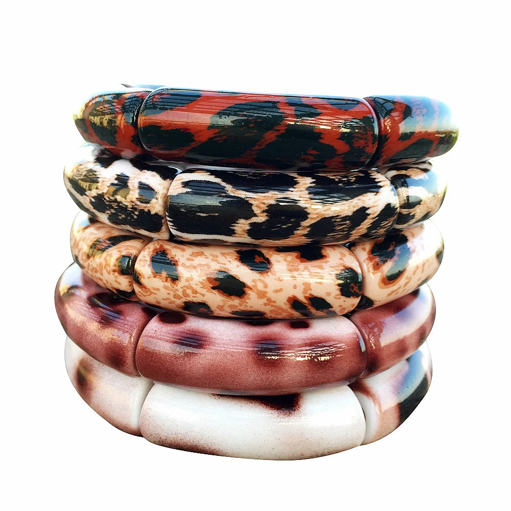 luckacco fishsheep vintage leopard print acrylic stackable bracelets bangles for women resin stretchy bracelet 2023 fashion jewelry gift