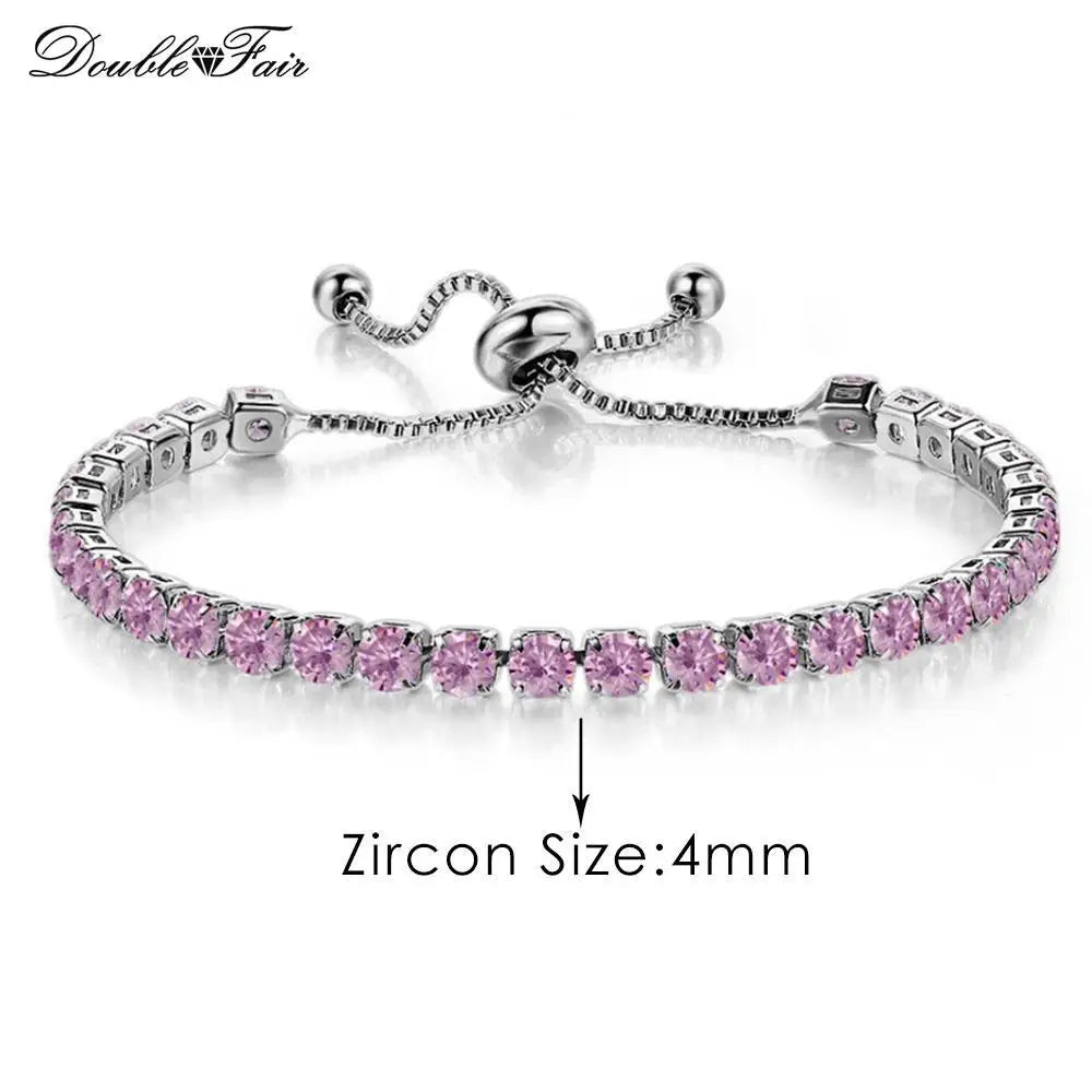 luckacco designer red zirconia short tennis bracelets for women men dazzling crystal adjustable chain on hand party daily gifts jewelry