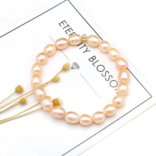 Luckacco 100% Natural Freshwater Pearl Bracelets Elastic Rope Melon Seed Buckle White Purple for Women Charm Jewelry Bracelet Gift