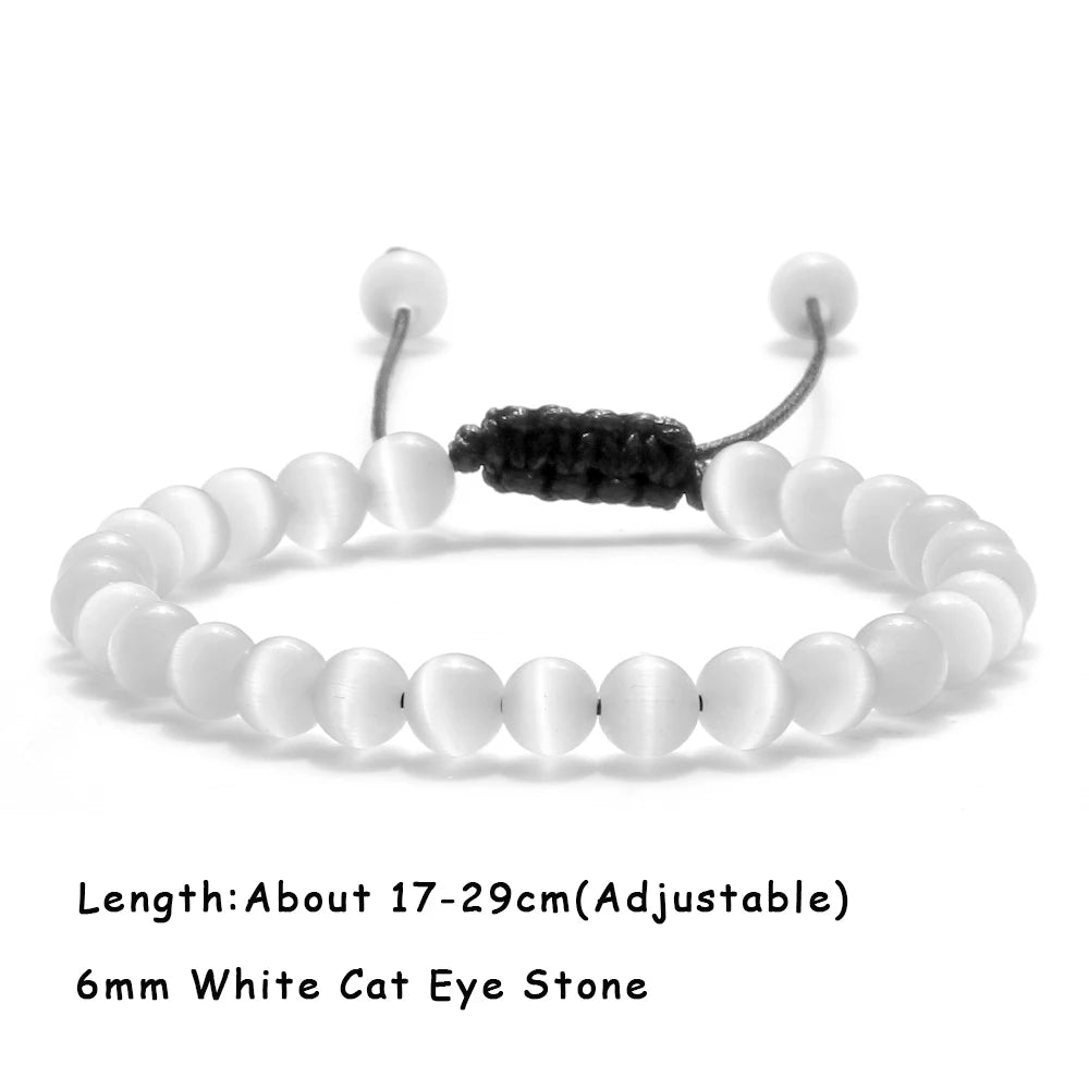 luckacco natural cat eye stone bracelet & bangle for women brief white pink opal beads yoga balance jewelry lucky wristband handmade gift