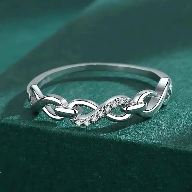 luckacco daily picks elegant infinity 8 shaped finger ring for women wedding band accessories silver color luxury trendy female jewelry gift