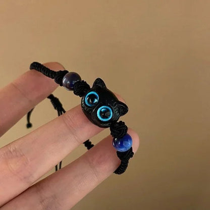 Luckacco Handmade 2pcs Couples Cute Cat Bracelet Unique Stylish Hand Rope For Women Men Beaded Woven Bracelet Wrist Jewelry Gifts