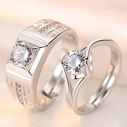 Luckacco 2Pcs/sets Geometric Love Heart Zircon Rings Paired Rings for Couple Promise Matching Wedding Ring Set Senior Designer Jewelry