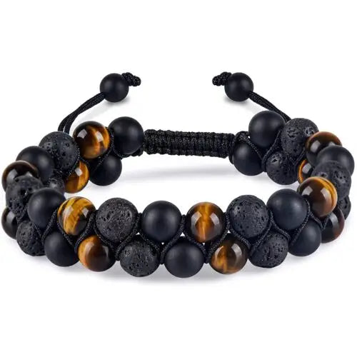 Luckacco Fashion Men Tiger Eye Natutal Stone Beaded Braided Bracelet Bangles Handmade Double Layer Lapis Lazuli Bracelets Hommes