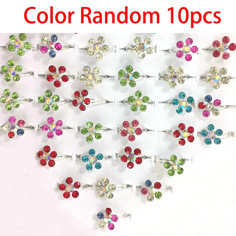 luckacco 10pcs cute cartoon kids rings kawaii korean children girls flower alloy finger ring child jewelry gift adjustable rings